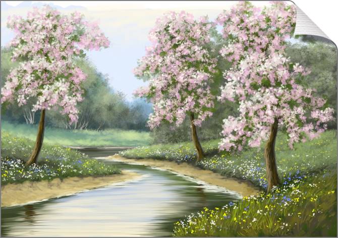 Купить и печать на заказ Картины на холсте Цветущие деревья цифровая живопись