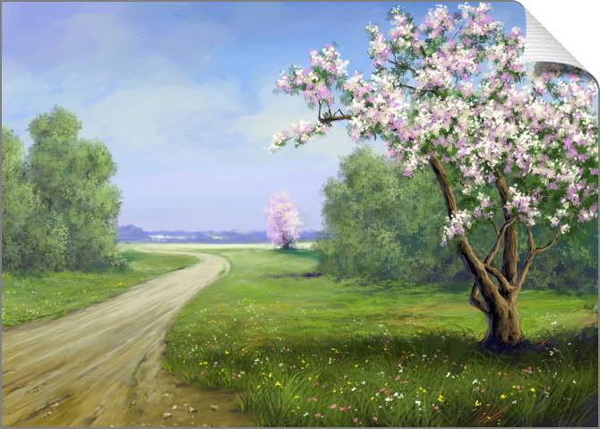Купить и печать на заказ Картины на холсте Цветущие деревья на поле