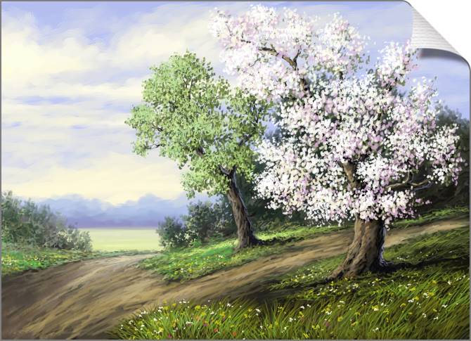 Купить и печать на заказ Картины на холсте Цветущее дерево у тропы