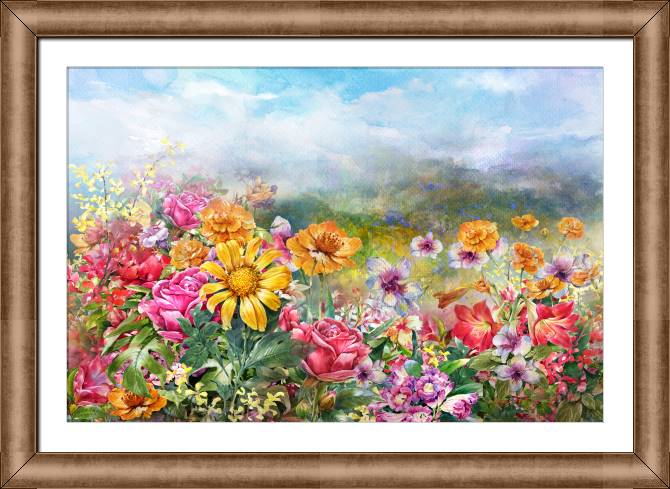 Картины в рамке, багете Colorful watercolor flowers