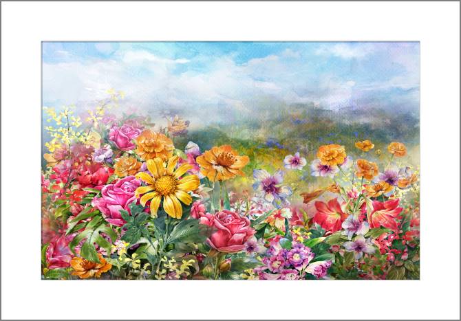 Купить и печать на заказ Картины, фото с паспарту Разноцветные акварельные цветы 