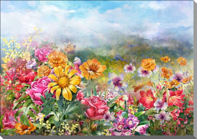 Paintings on plastic, foam cardboard Colorful watercolor flowers