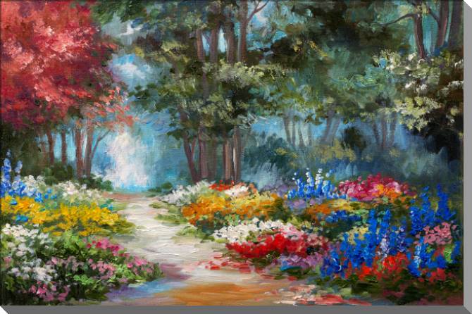Paintings on plastic, foam cardboard Colorful flowers in a forest