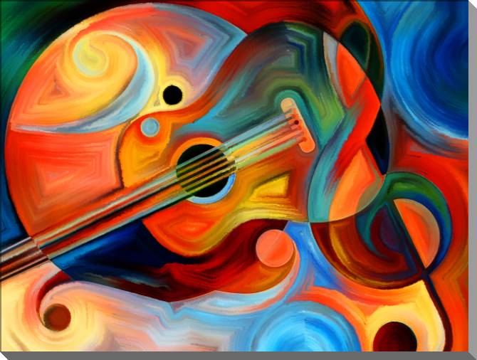 Paintings on plastic, foam cardboard Colorful guitar art