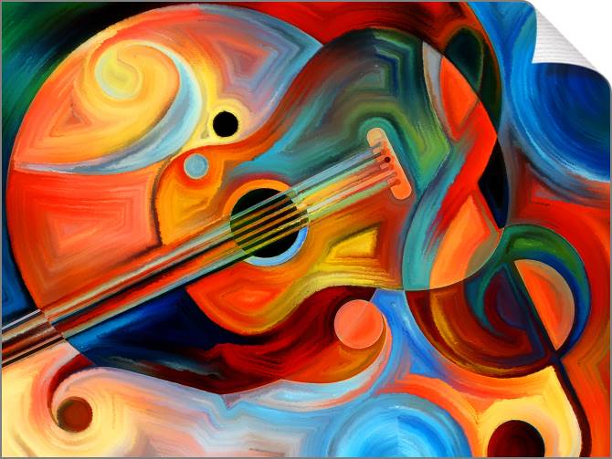 Купить и печать на заказ Картины на холсте Гитара разноцветный арт