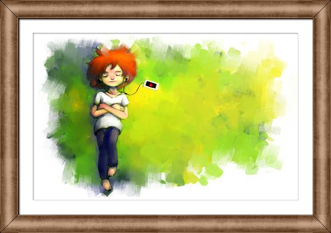 Картины в рамке, багете Girl with a player