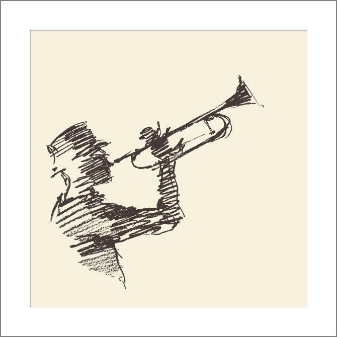 Купить и печать на заказ Картины, фото с паспарту Музыкант и труба