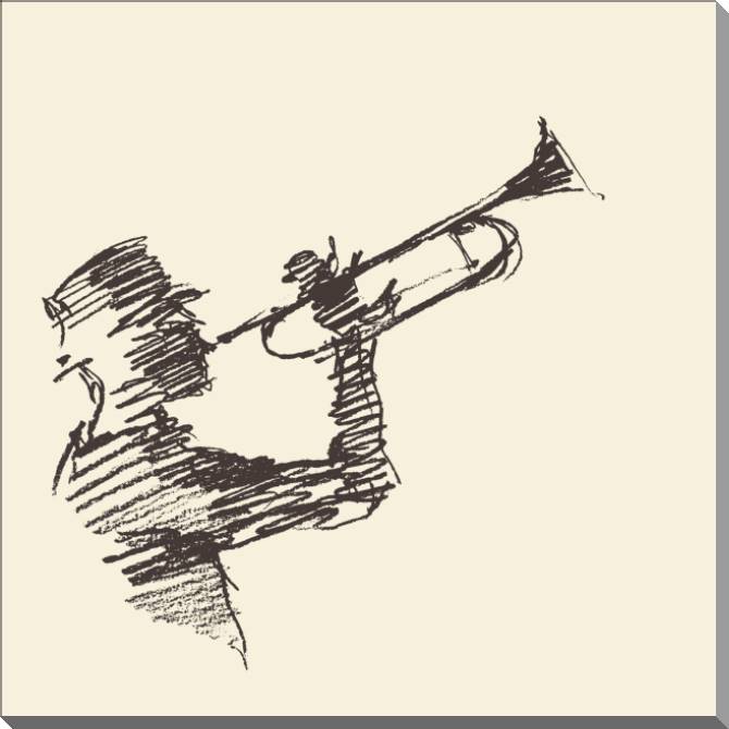 Paintings on plastic, foam cardboard Musician and trumpet