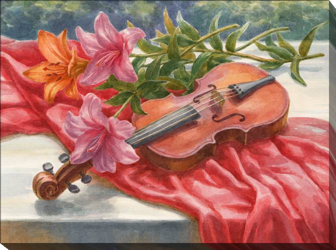 Paintings on canvas Still life violin and lilies
