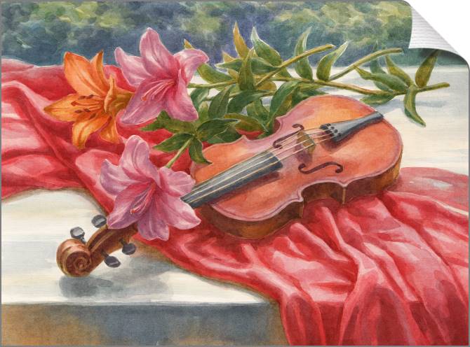 Купить и печать на заказ Картины на холсте Натюрморт скрипка и лилии