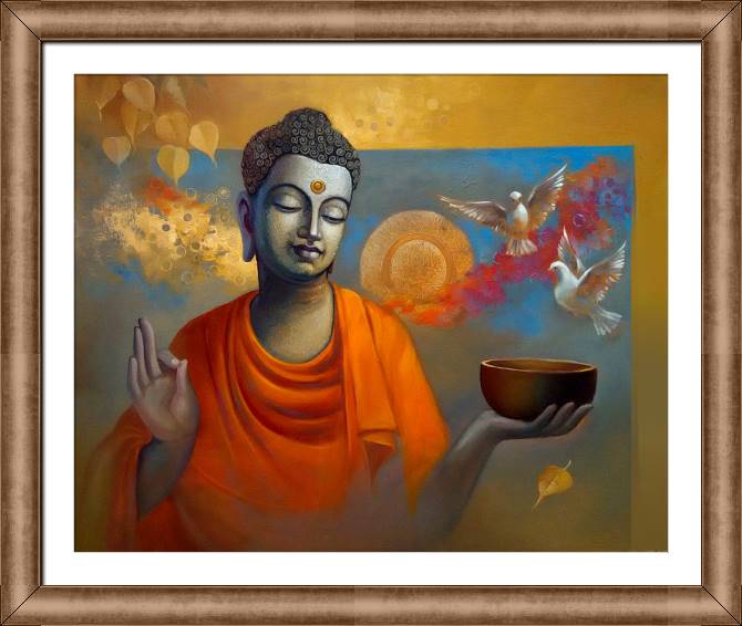 Картины в рамке, багете Buddha and doves