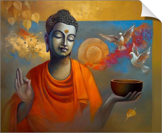 Paintings on canvas Buddha and doves