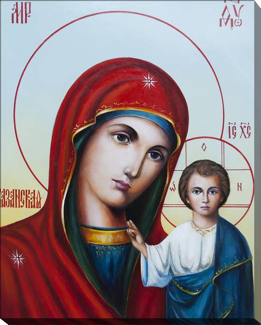 Картины на холсте The Kazan icon of the Mother of God on a light background