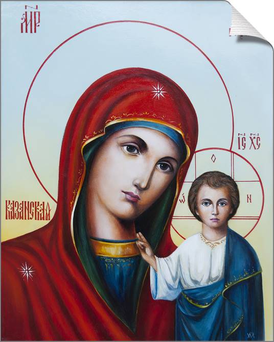 Paintings on canvas The Kazan icon of the Mother of God on a light background