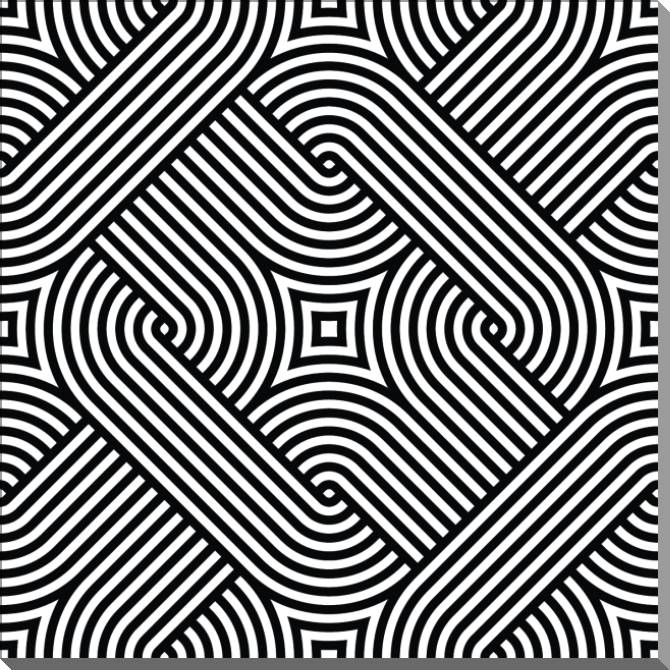 Paintings on plastic, foam cardboard Black-and-white pattern of lines