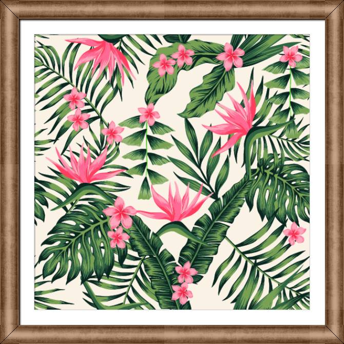 Картины в рамке, багете A tropical plant with pink flowers