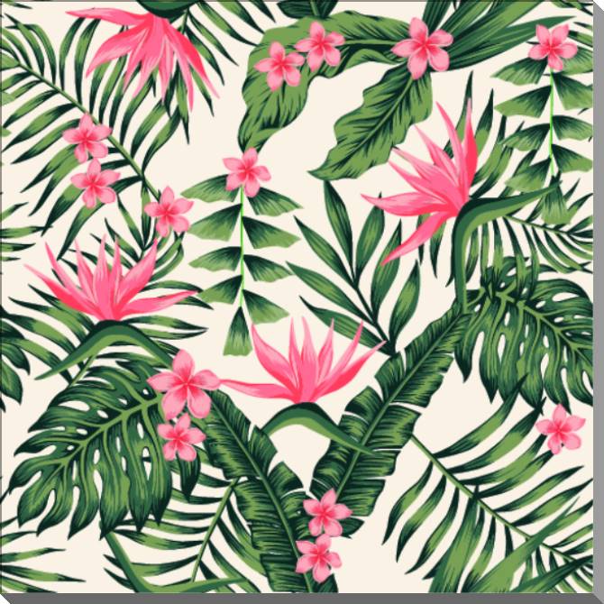 Paintings on plastic, foam cardboard A tropical plant with pink flowers