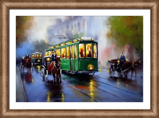 Картины в рамке, багете Digital painting green tram