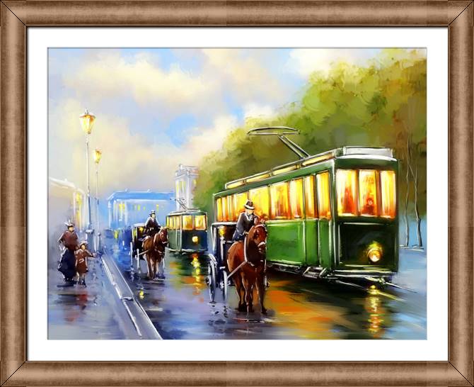 Картины в рамке, багете Digital painting the street with the tram