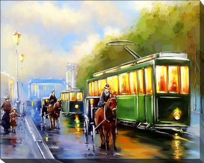 Paintings on canvas Digital painting the street with the tram