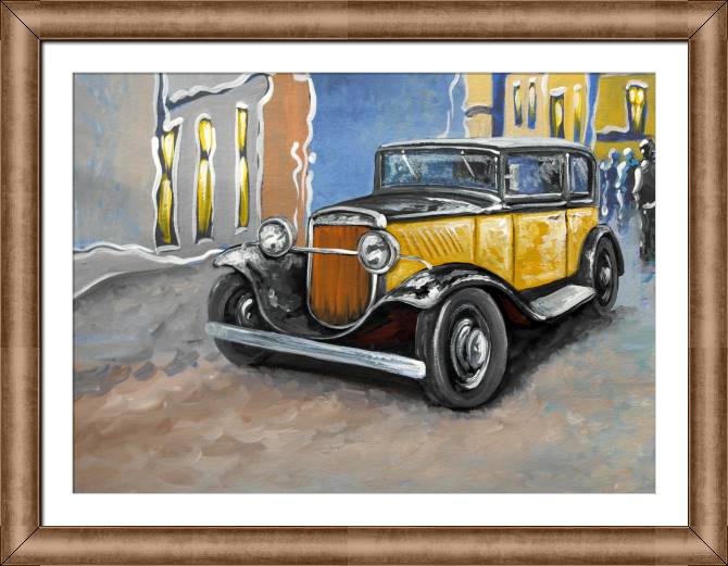 Картины в рамке, багете Yellow retro car