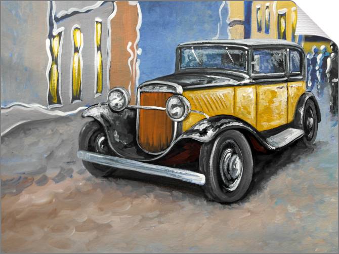 Купить и печать на заказ Картины на холсте Желтый ретро автомобиль