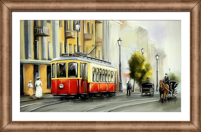 Картины в рамке, багете Digital painting red tram