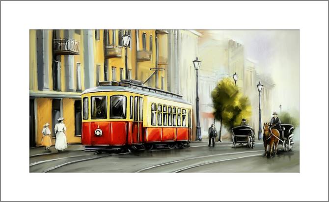 Картины, фото с паспарту Digital painting red tram
