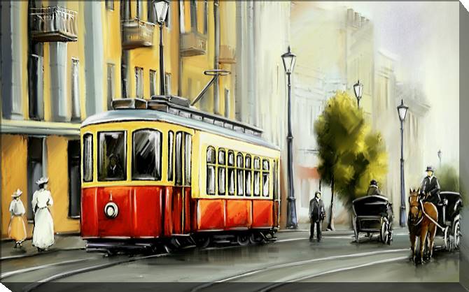 Paintings on canvas Digital painting red tram