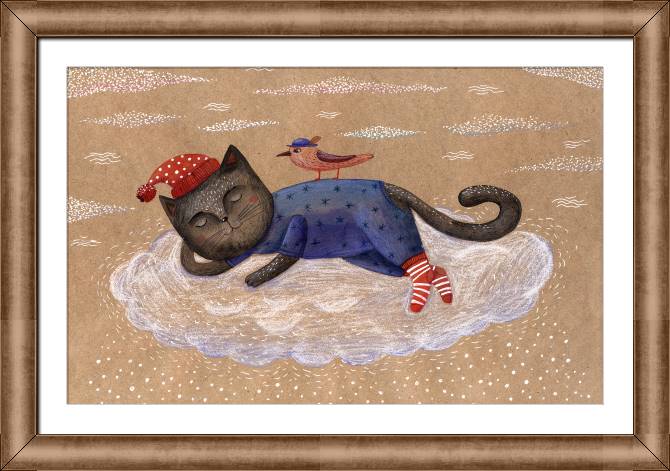 Картины в рамке, багете A cat in pajamas, cap and socks