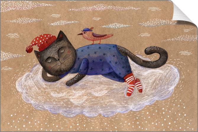 Купить и печать на заказ Картины на холсте Кошка в пижаме, шапочке и носках