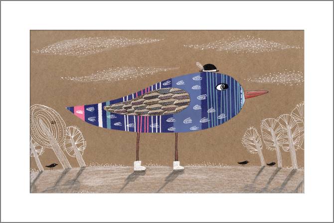 Купить и печать на заказ Картины, фото с паспарту Синяя птица в шляпе