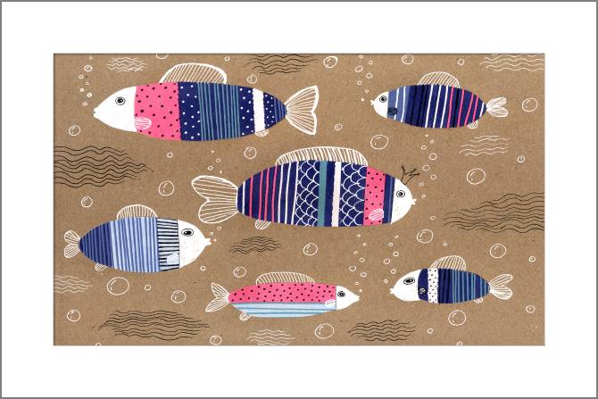 Купить и печать на заказ Картины, фото с паспарту Рыбки полосатые