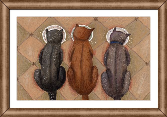 Картины в рамке, багете Cats drink milk