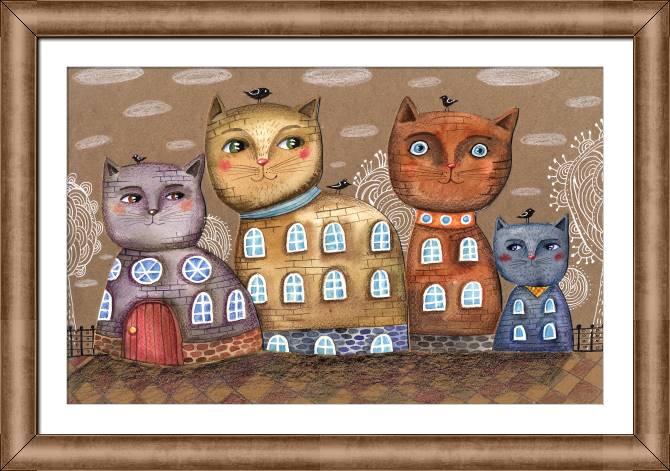 Framed and baguette paintings Cat houses