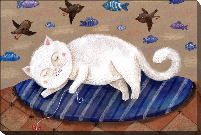 Картины на холсте White cat sleeping