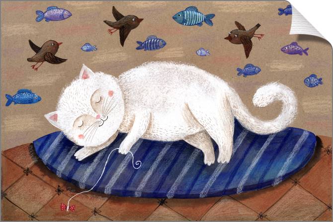 Купить и печать на заказ Картины на холсте Белая кошка спит