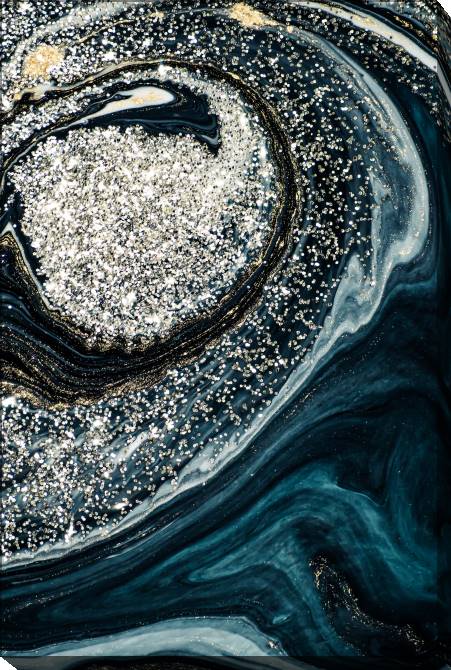 Paintings on canvas Silver sand on the dark marble