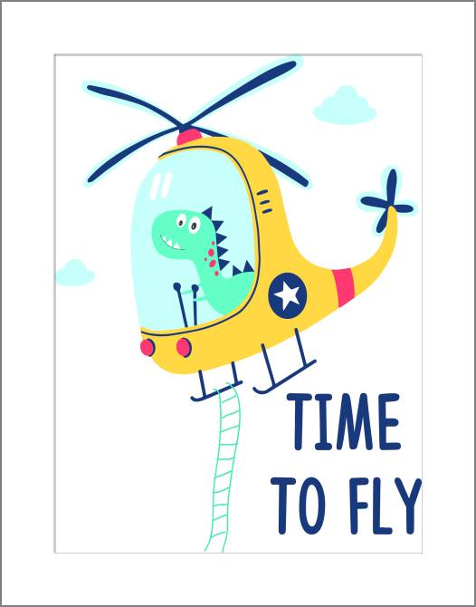 Купить и печать на заказ Картины, фото с паспарту Динозаврик в вертолёте