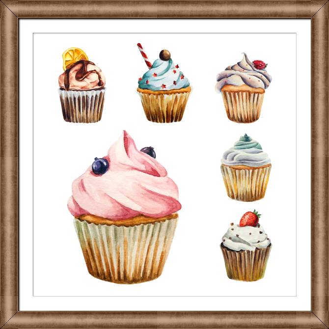 Картины в рамке, багете A series of watercolor сладости_1