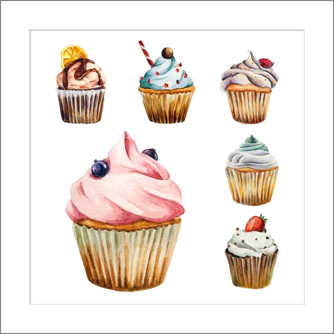 Картины, фото с паспарту A series of watercolor сладости_1