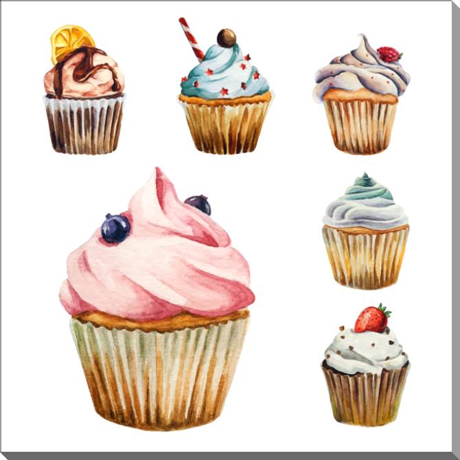 Картины на пластике, пеноркартоне A series of watercolor сладости_1