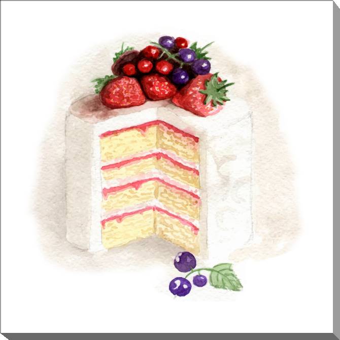 Купить и печать на заказ Картины на холсте Бисквитный торт с ягодами