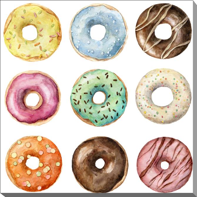 Купить и печать на заказ Картины на холсте Разноцветные глазированные пончики
