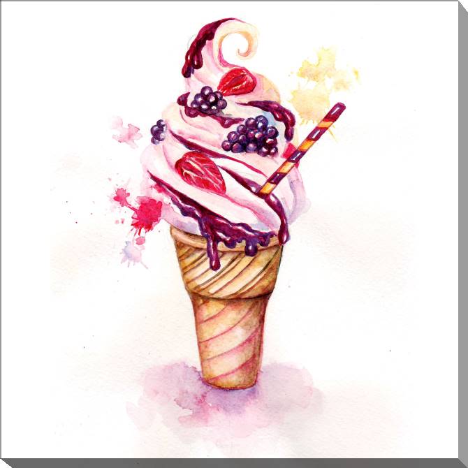 Купить и печать на заказ Картины на холсте Мороженное с ягодами и джемом