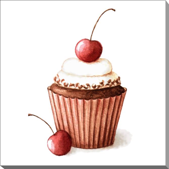 Купить и печать на заказ Картины на холсте Кекс с вишнями