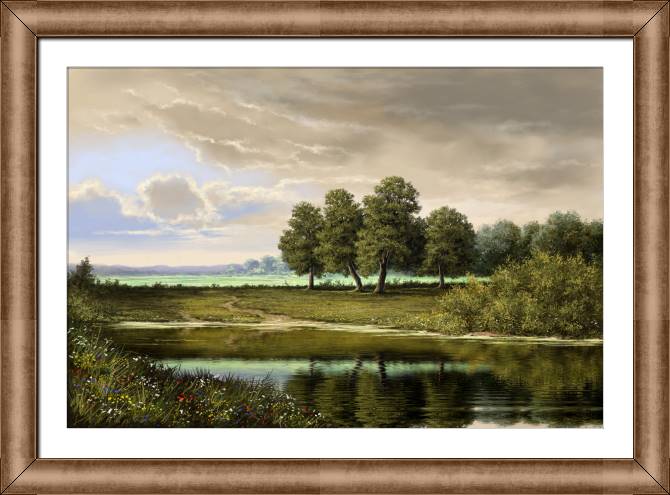 Картины в рамке, багете Digital painting landscape with river