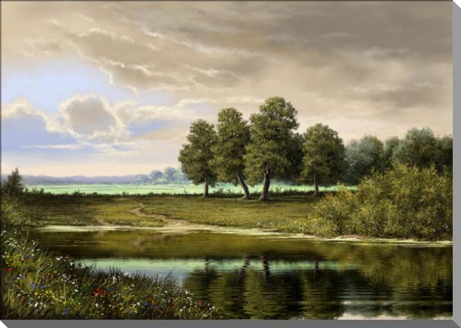 Картины на пластике, пеноркартоне Digital painting landscape with river
