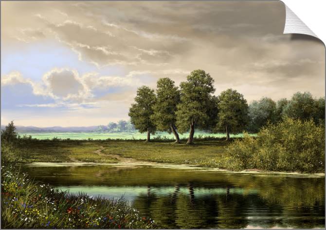 Купить и печать на заказ Картины на холсте Цифровая живопись пейзаж с рекой