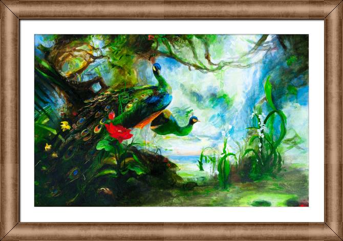 Картины в рамке, багете Art with peacocks